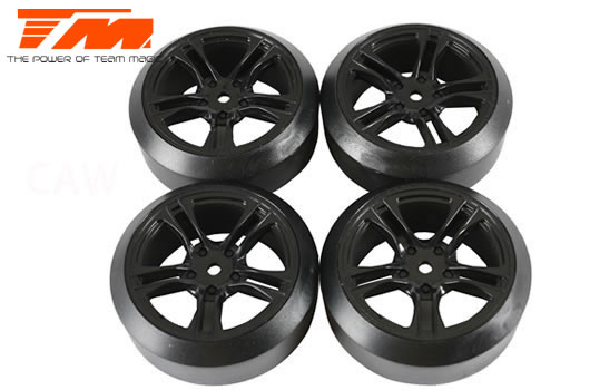 Team Magic - TM503390BK - Tires - 1/10 Drift - mounted - 5 Spoke Black wheels - 12mm Hex - 45° - Hard (4 pcs)