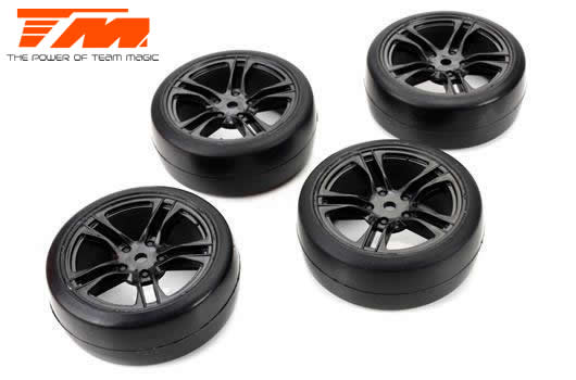 Team Magic - TM507508BK - Tires - 1/10 Touring - mounted - 5 Spoke Silver wheels - 12mm Hex - High Grip (4 pcs)