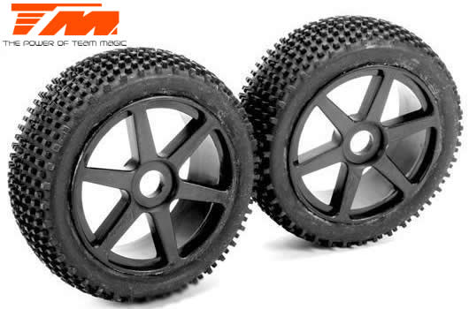 Team Magic - TM561495BK - Tires - 1/8 Buggy - mounted - black wheels - 17mm hex - Medium (2 pcs)