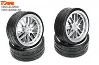 Tires - 1/10 Drift - mounted - 8 Spoke Fog Silver wheels - 12mm Hex - Radials 2.2" (4 pcs)