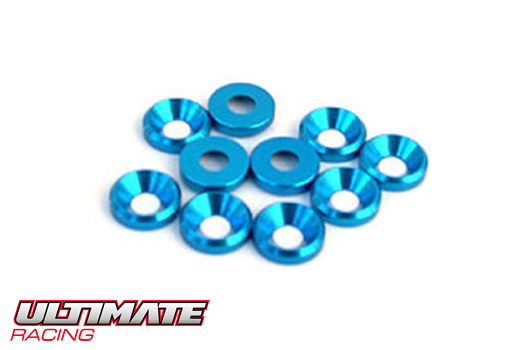 Ultimate Racing - UR1511-A - Rondelles - Côniques - Aluminium - 4mm - Bleu (10 pces)