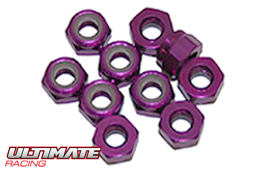 Ultimate Racing - UR1502-P - Nuts - M3 nyloc - Aluminum - Purple (10 pcs)