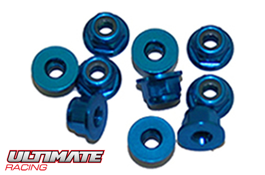 Ultimate Racing - UR1503-A - Nuts - M3 nyloc flanged - Aluminum - Blue (10 pcs)