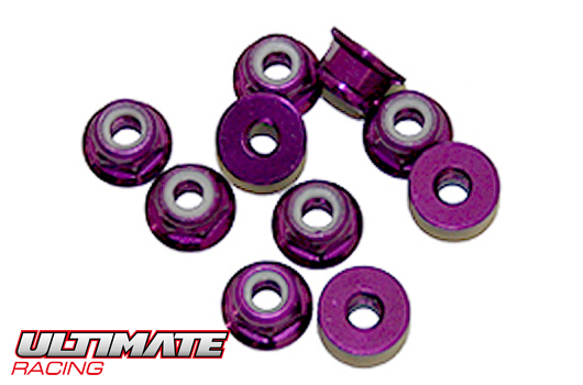 Ultimate Racing - UR1503-P - Ecrous - M3 nylstop épaulé - Aluminium - Purple (10 pces)