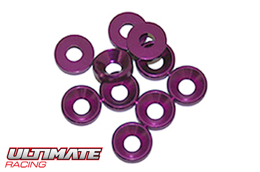 Ultimate Racing - UR1501-P - Washers - Conical - Aluminum - 3mm - Purple (10 pcs)