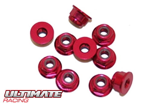 Ultimate Racing - UR1503-R - Nuts - M3 nyloc flanged - Aluminum - Red (10 pcs)