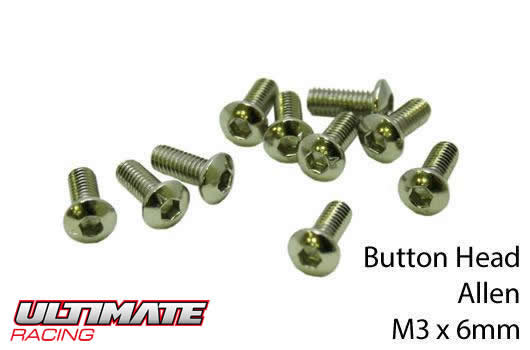 Ultimate Racing - UR162306 - Screws - Button Head - Hex (Allen) - M3 x  6mm (10 pcs)