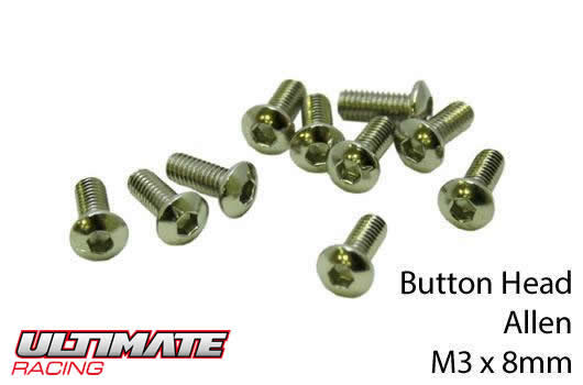 Ultimate Racing - UR162308 - Screws - Button Head - Hex (Allen) - M3 x  8mm (10 pcs)