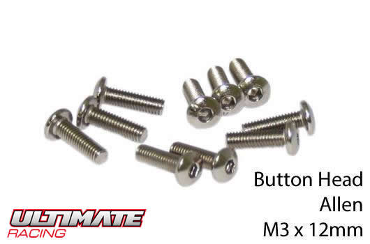 Ultimate Racing - UR162312 - Screws - Button Head - Hex (Allen) - M3 x 12mm (10 pcs)