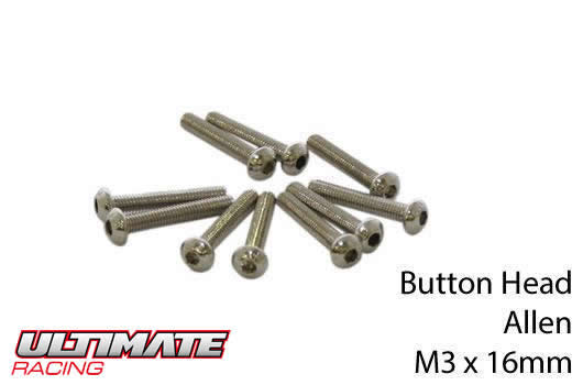 Ultimate Racing - UR162316 - Screws - Button Head - Hex (Allen) - M3 x 16mm (10 pcs)