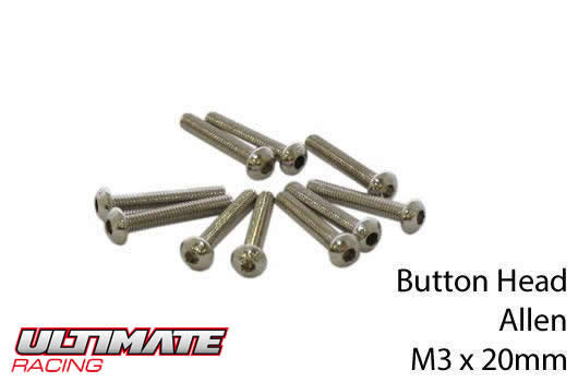 Ultimate Racing - UR162320 - Screws - Button Head - Hex (Allen) - M3 x 20mm (10 pcs)