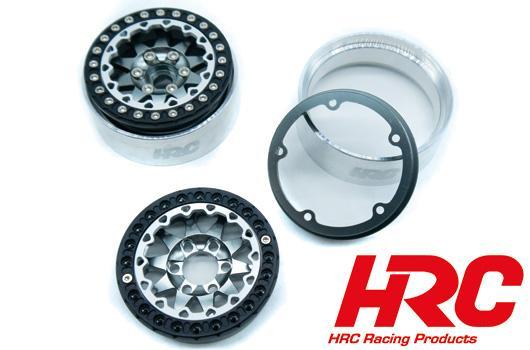 HRC Racing - HRC65163GB - Wheels - 1/10 Crawler - 1.9" - 12mm Hex - Aluminium - Beadlock - Silver/Grey (4 pcs)