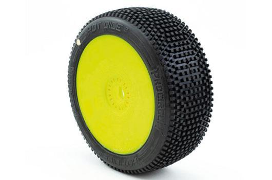 ProCircuit - PCY2003-C1 - Tires - 1/8 Buggy - Hot Dice V2 Buggy C1 (Super Soft) Pre-Mounted Yellow