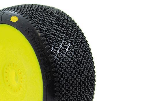 Tires - 1/8 Buggy - Kamikaze V2 Buggy C2 (Soft) Pre-Mounted Yellow (2pcs.)