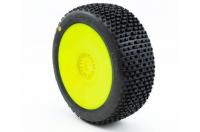 Tires - 1/8 Buggy - mounted - Yellow wheels - 17mm Hex - H-BLOCK V2 C2 (SOFT) (2 pcs)