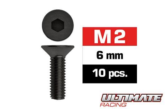 Ultimate Racing - UR161206 - Screws - Flat Head - Hex (Allen) - M2 x 6mm (10 pcs)